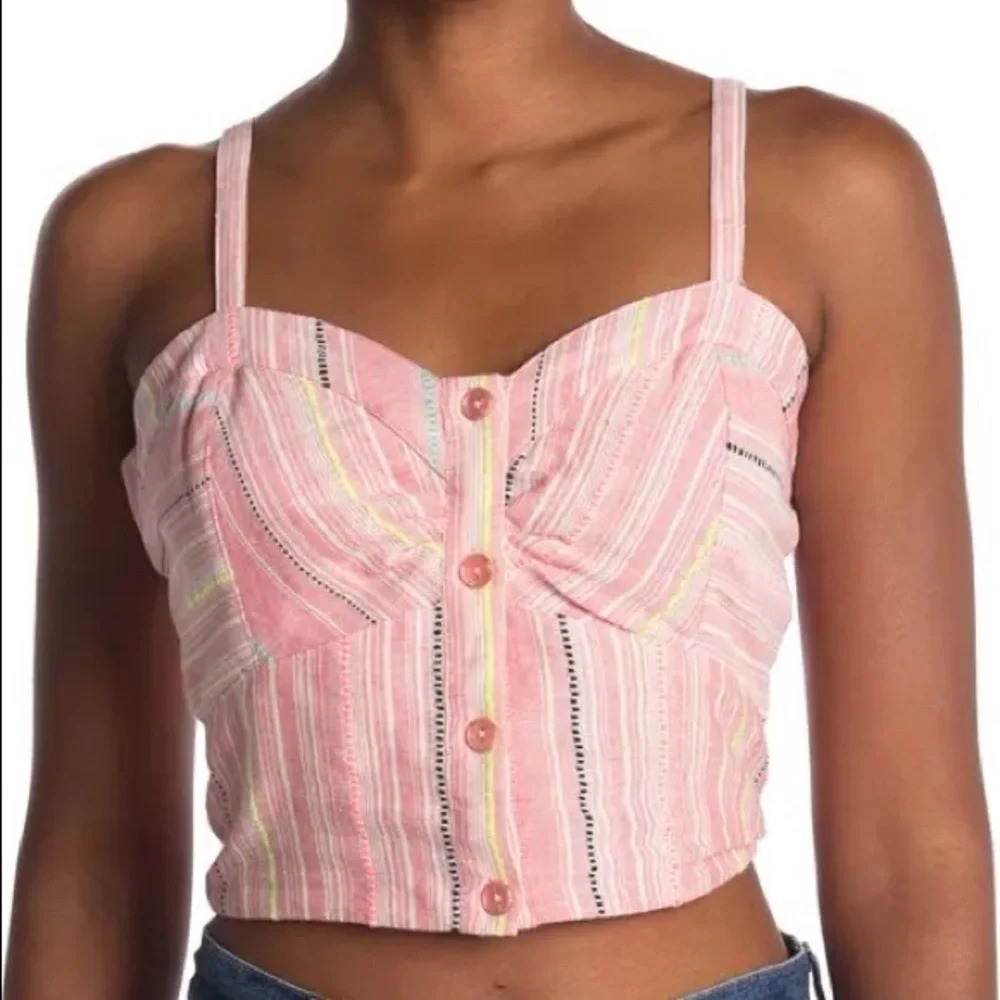 NWT Parker Katarina Pink Striped Button Front Crop Top Size XS